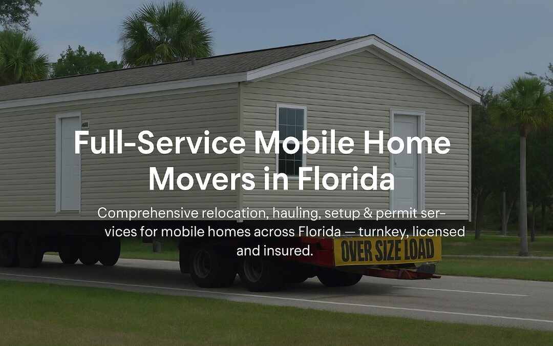 Mobile home being transported on a truck through Florida roads, symbolizing mistakes to avoid when moving