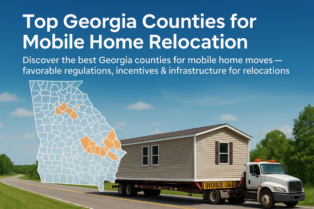 Map or landscape of Georgia counties, highlighting ideal areas for mobile home relocation