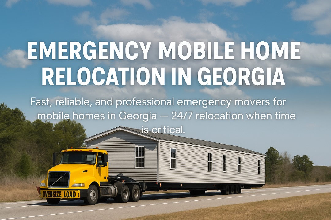 Heavy haul truck transporting a mobile home in Georgia under emergency conditions