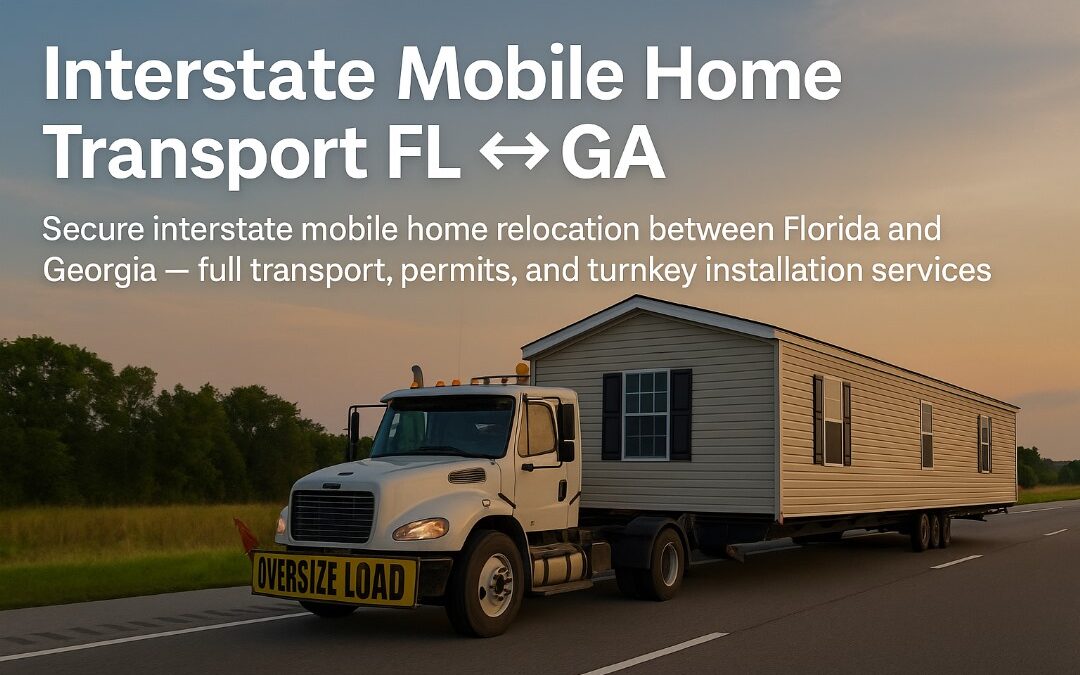 Mobile home being transported on a highway between Florida and Georgia, illustrating interstate relocation