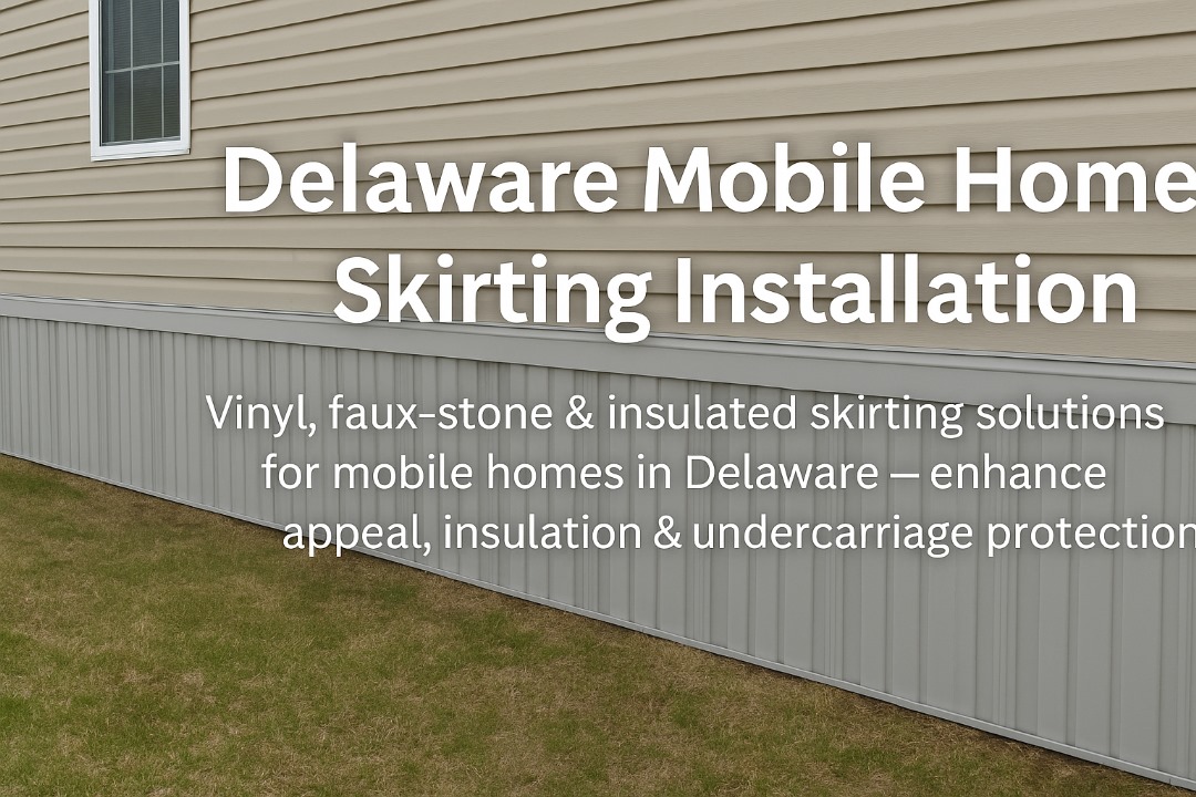 Mobile home with vinyl skirting installed along the foundation, representing skirting installation in Delaware