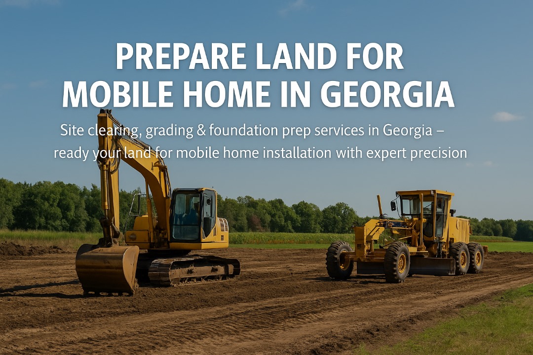 Land clearing and grading equipment preparing a mobile home site in Georgia